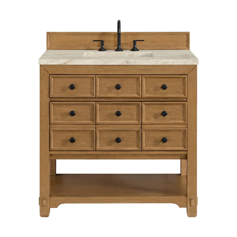 Malibu 36" Single Vanity, Amber Birch, w/ 3 CM Tajnar Eclos Top