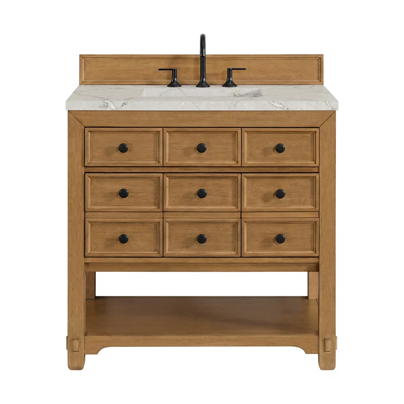 Malibu 36" Single Vanity, Amber Birch w/ 3 CM Victorian Silver Top