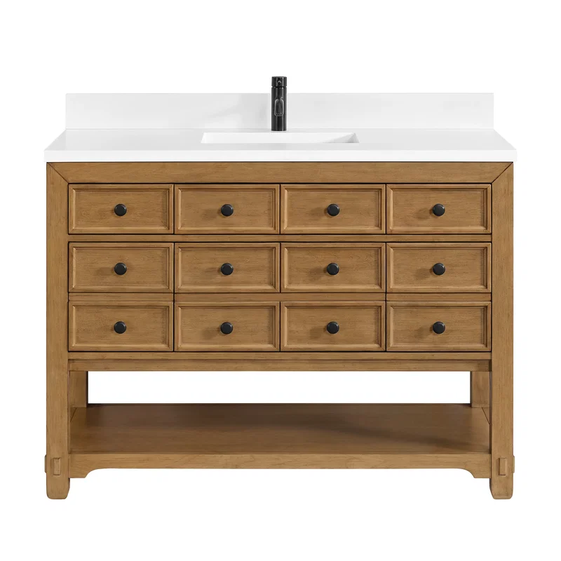 Malibu 48" Single Vanity, Amber Birch w/ Single Hole 3 CM White Zeus Silestone Top & Backsplash