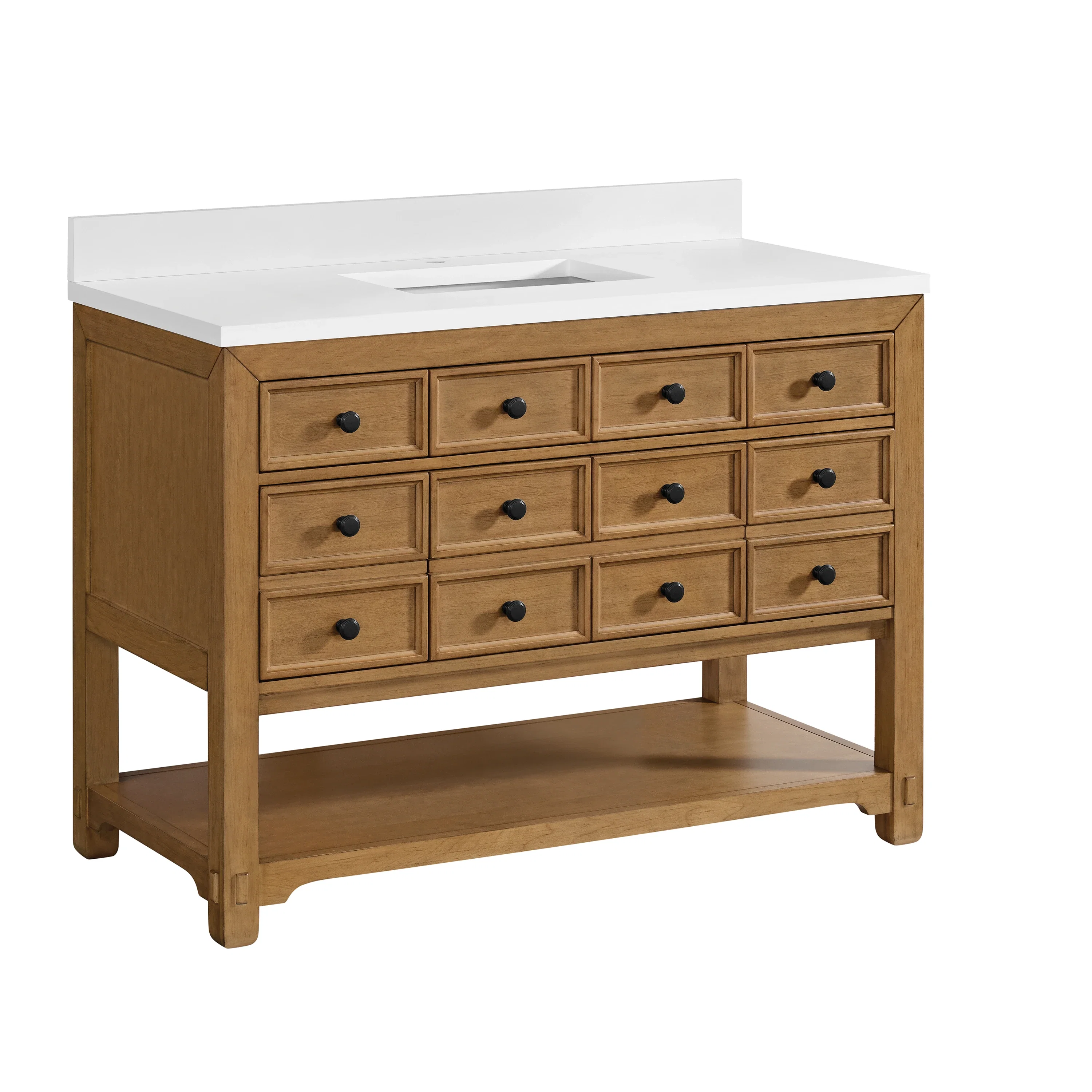 Malibu 48" Single Vanity, Amber Birch w/ Single Hole 3 CM White Zeus Silestone Top & Backsplash