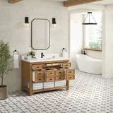 Malibu 48" Single Vanity, Amber Birch w/ Single Hole 3 CM White Zeus Silestone Top & Backsplash