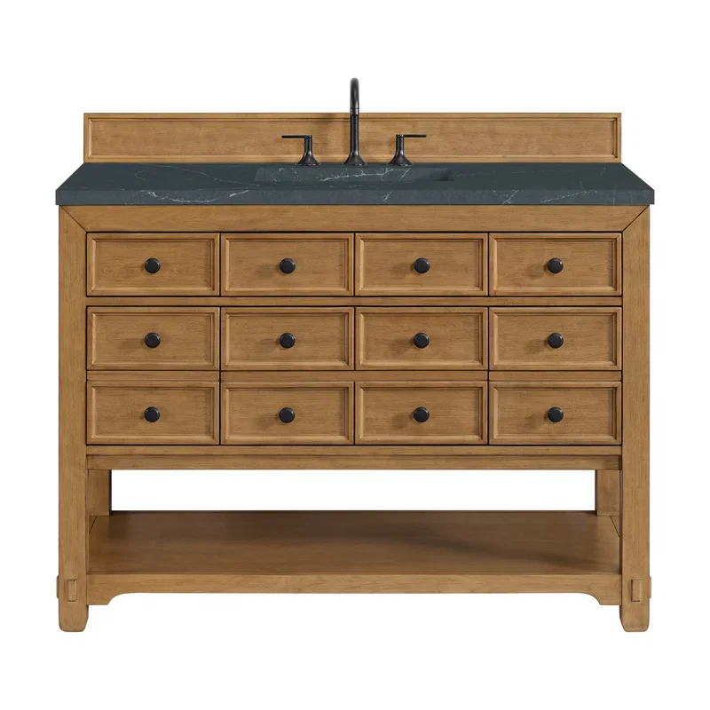 Malibu 48" Single Vanity, Amber Birch w/ 3 CM Charcoal Soapstone Silestone Top