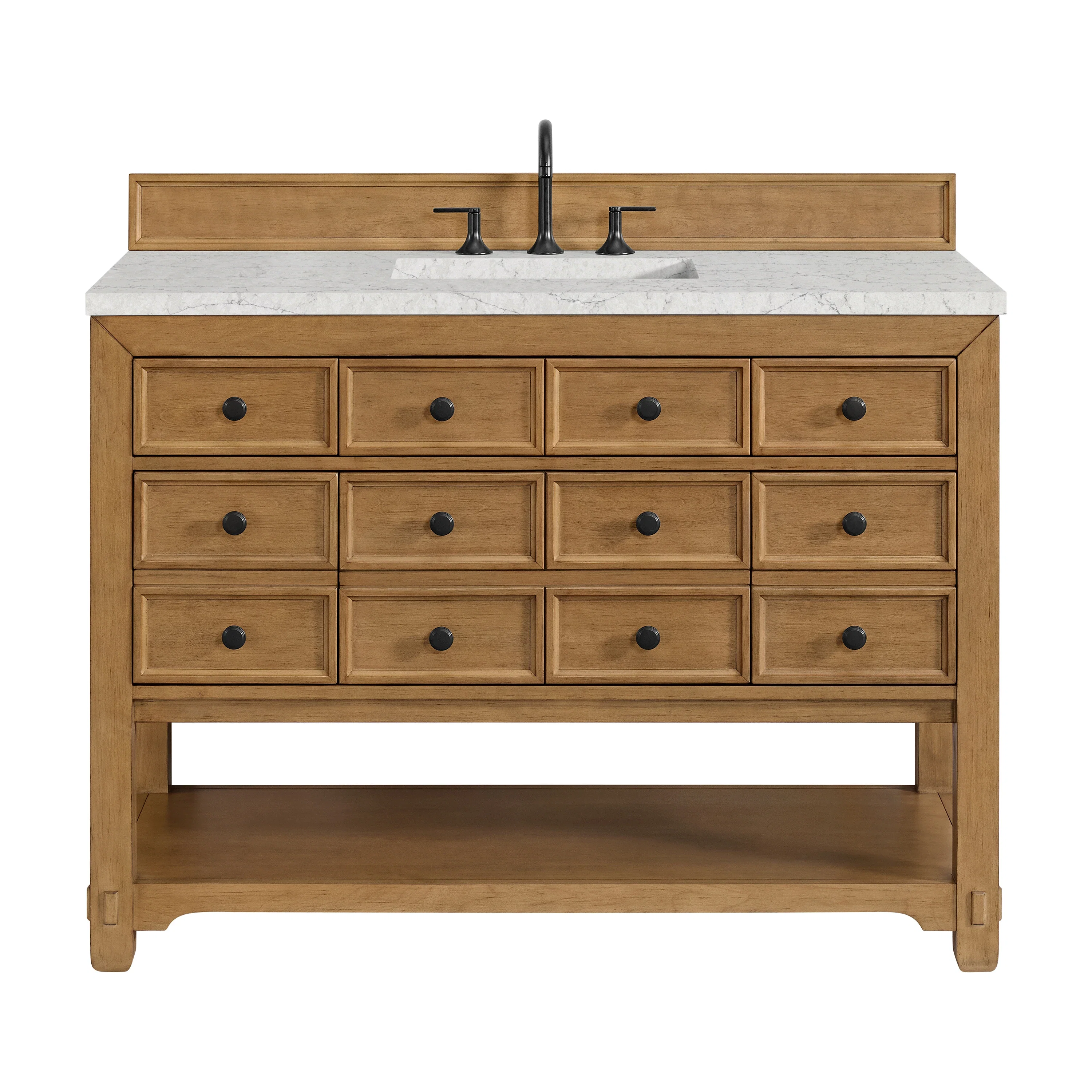 Malibu 48" Single Vanity, Amber Birch w/ 3 CM Eternal Jasmine Pearl Silestone Top