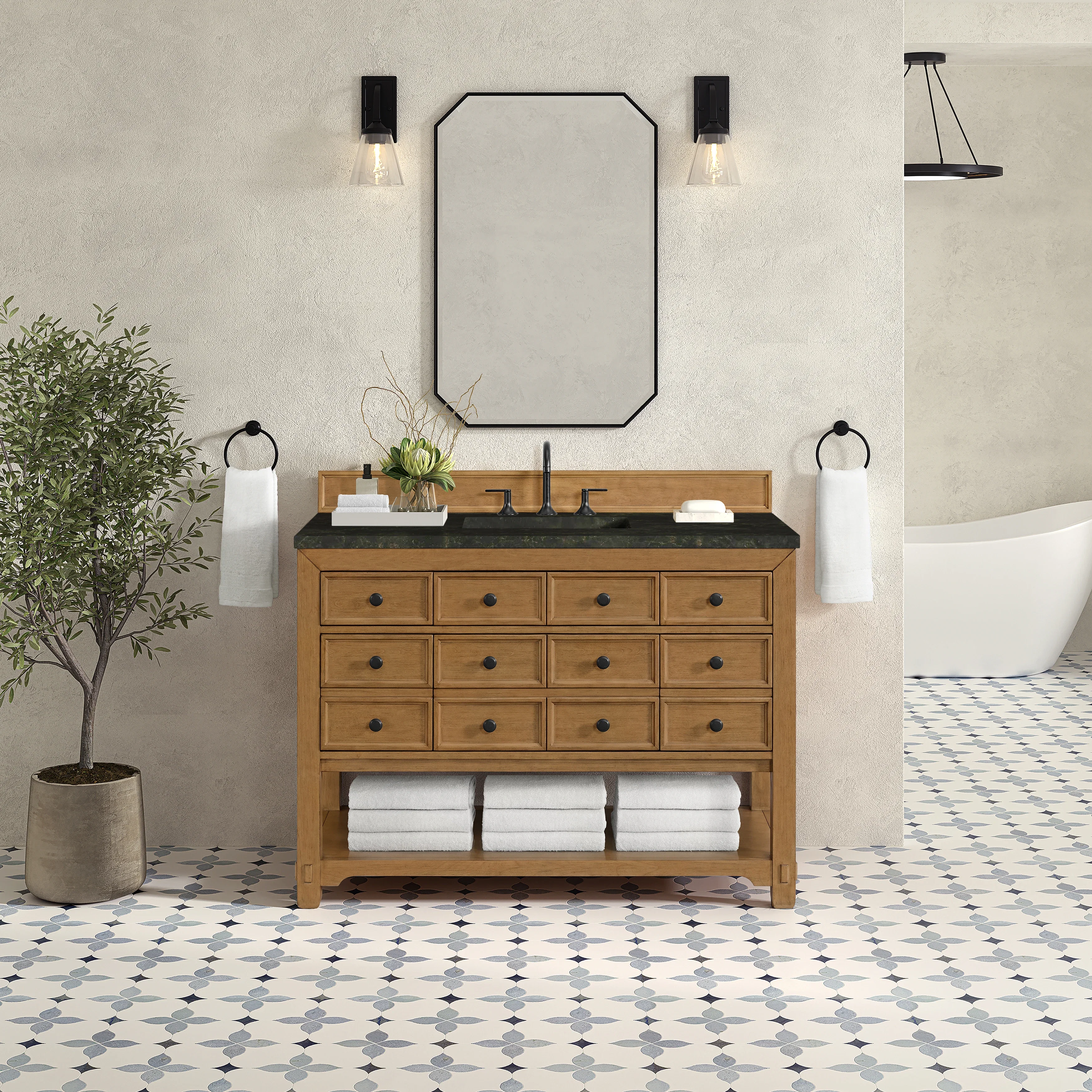 Malibu 48" Single Vanity, Amber Birch, w/ 3 CM Phantome Eclos Top