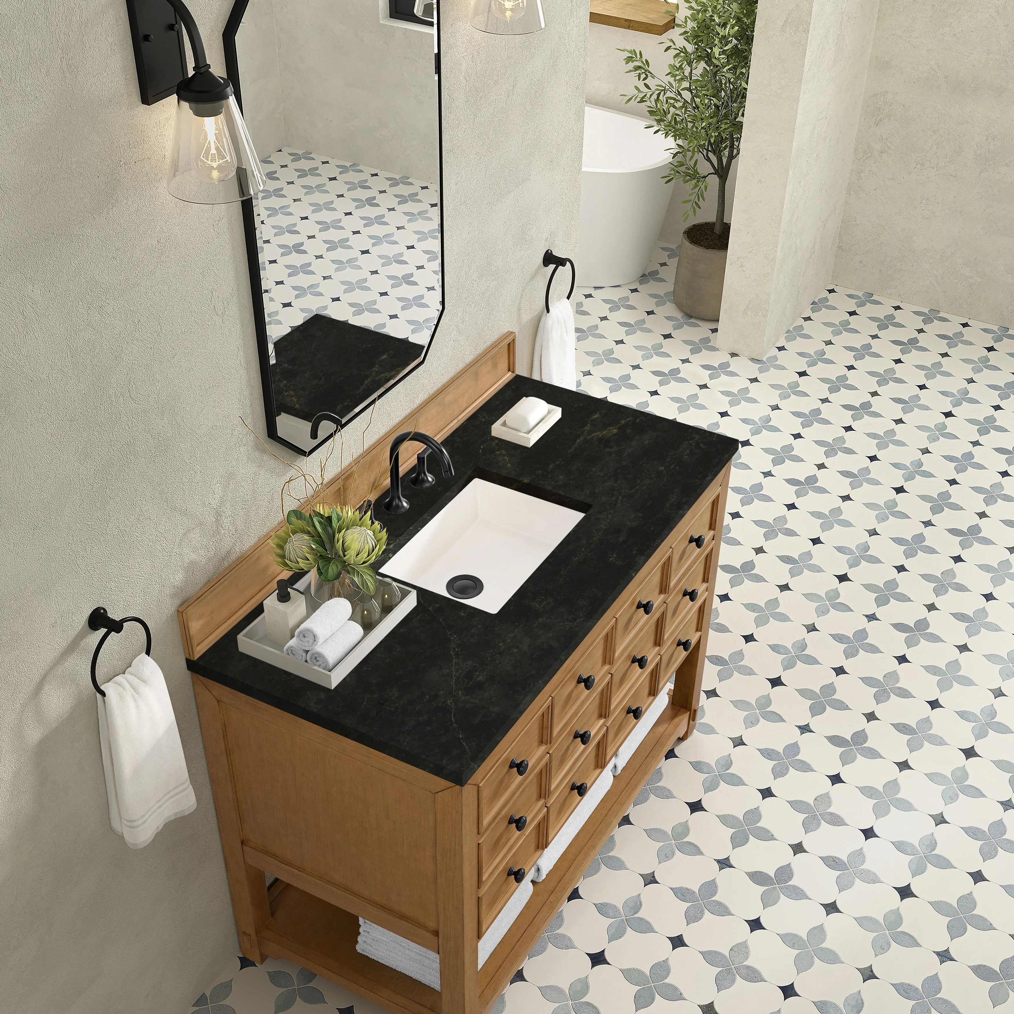 Malibu 48" Single Vanity, Amber Birch, w/ 3 CM Phantome Eclos Top