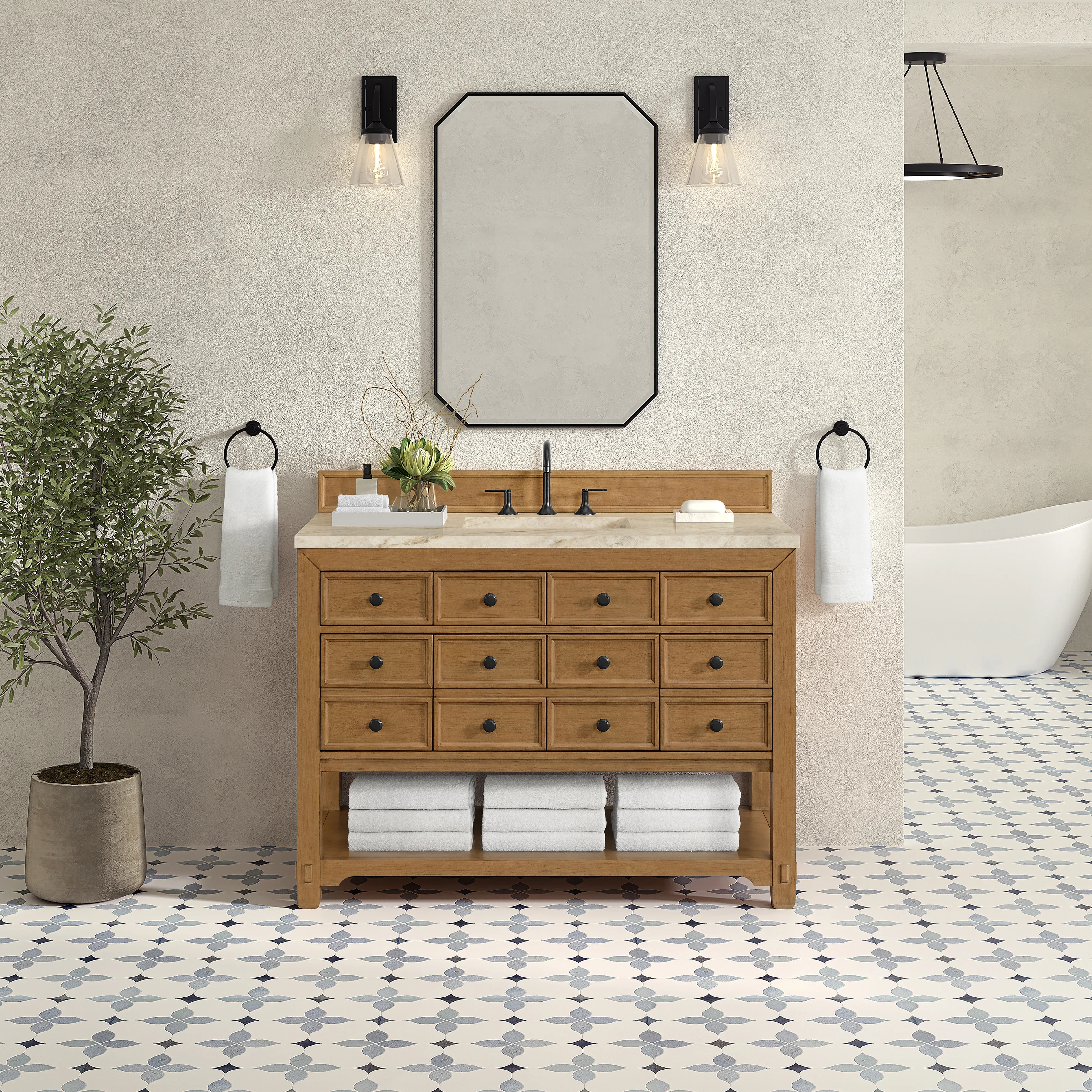 Malibu 48" Single Vanity, Amber Birch, w/ 3 CM Tajnar Eclos Top