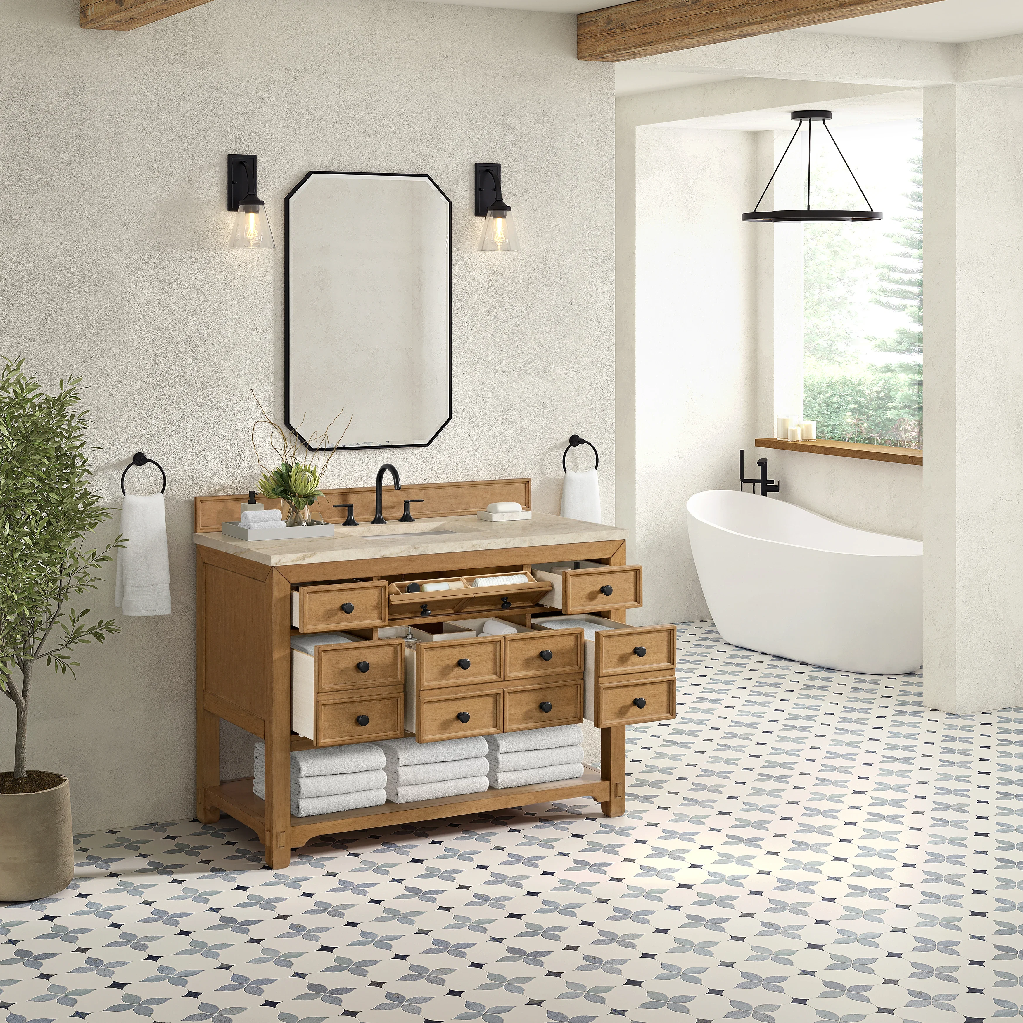 Malibu 48" Single Vanity, Amber Birch, w/ 3 CM Tajnar Eclos Top