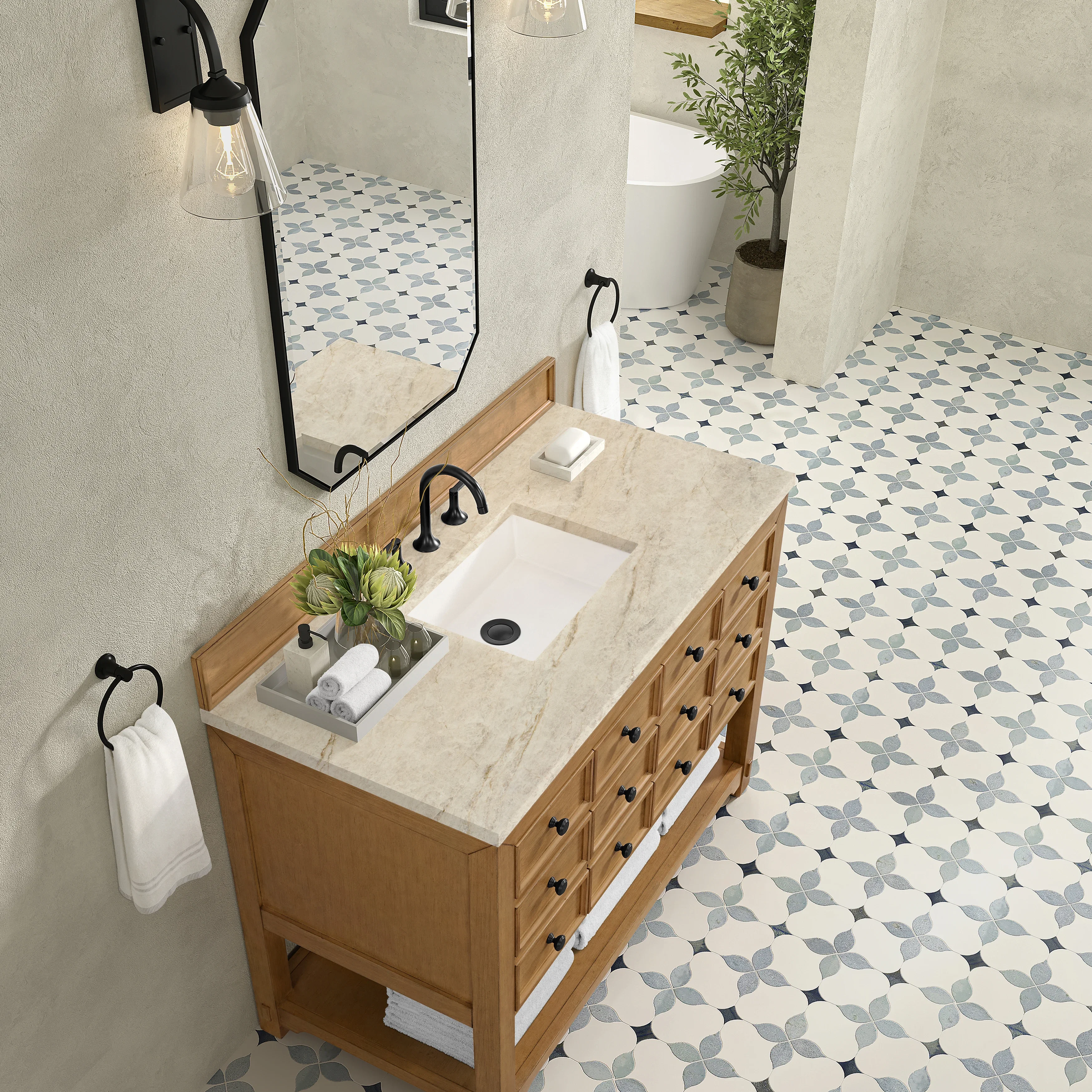 Malibu 48" Single Vanity, Amber Birch, w/ 3 CM Tajnar Eclos Top