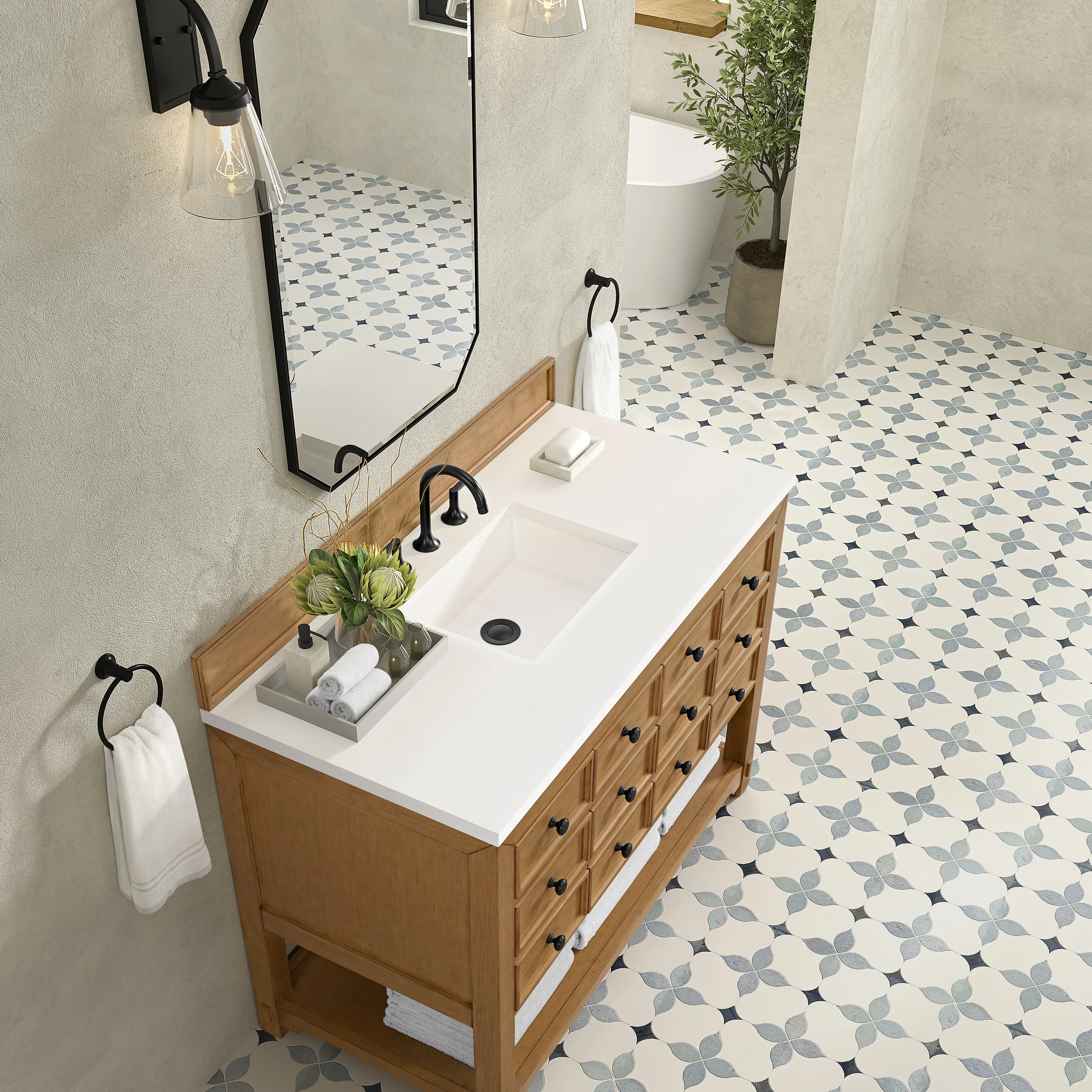 Malibu 48" Single Vanity, Amber Birch w/ 3 CM White Zeus Silestone Top