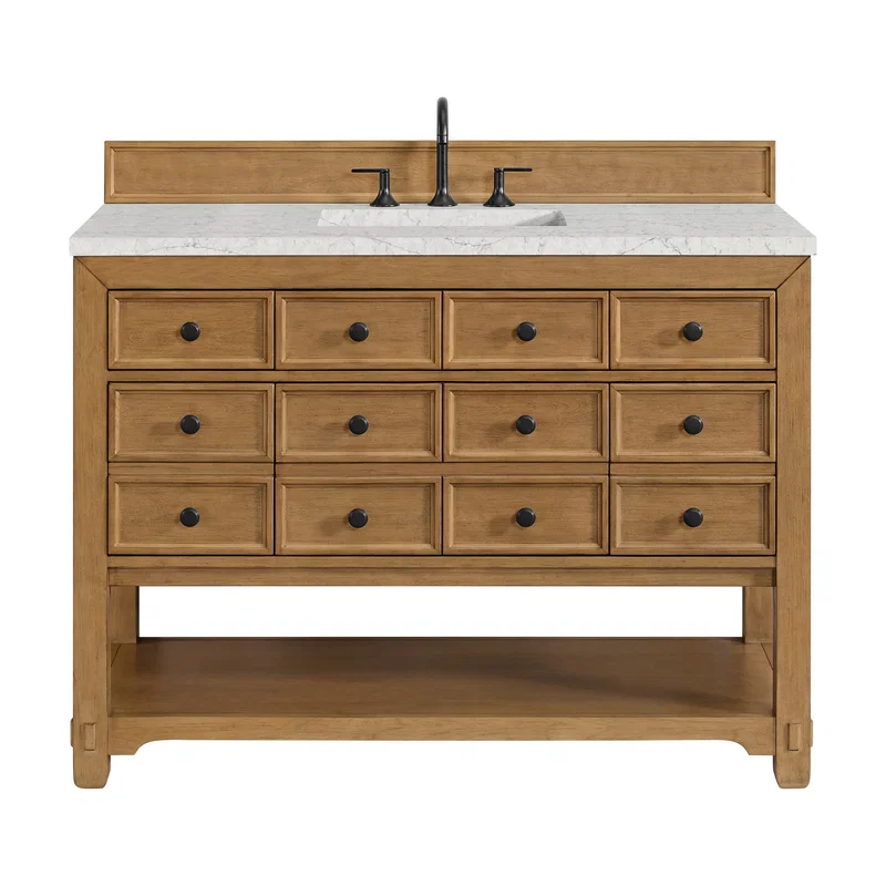Malibu 48" Single Vanity, Amber Birch w/ 3 CM Eternal Jasmine Pearl Silestone Top w/ FreePower Wireless Charger