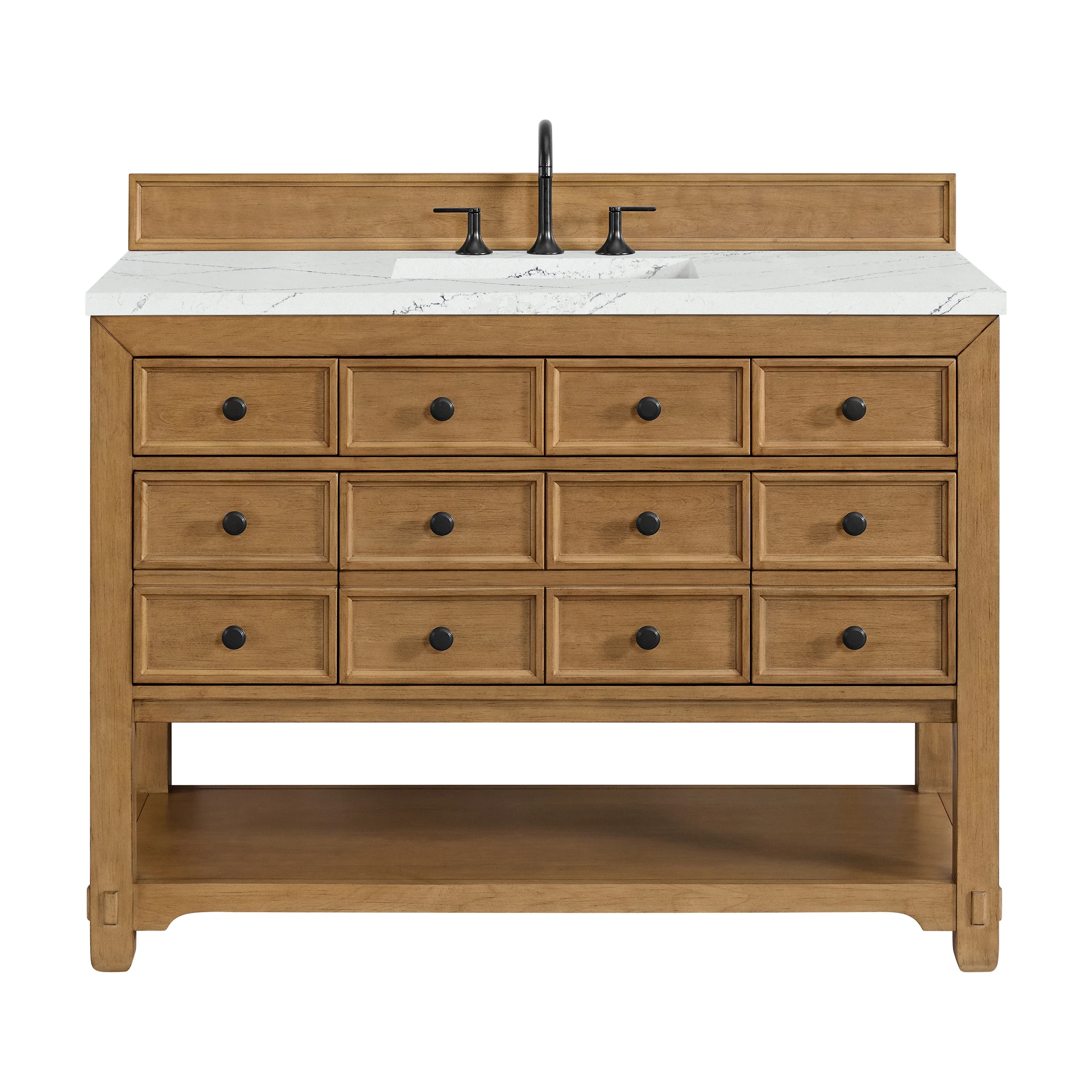 Malibu 48" Single Vanity, Amber Birch w/ 3 CM Ethereal Noctis Silestone Top w/ FreePower Wireless Charger