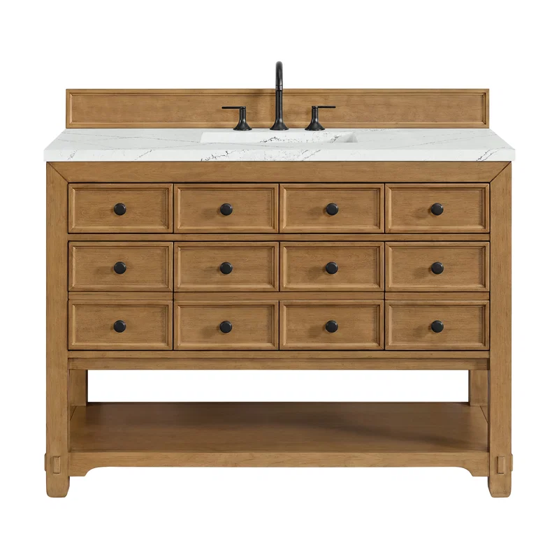 Malibu 48" Single Vanity, Amber Birch w/ 3 CM Ethereal Noctis Silestone Top w/ FreePower Wireless Charger
