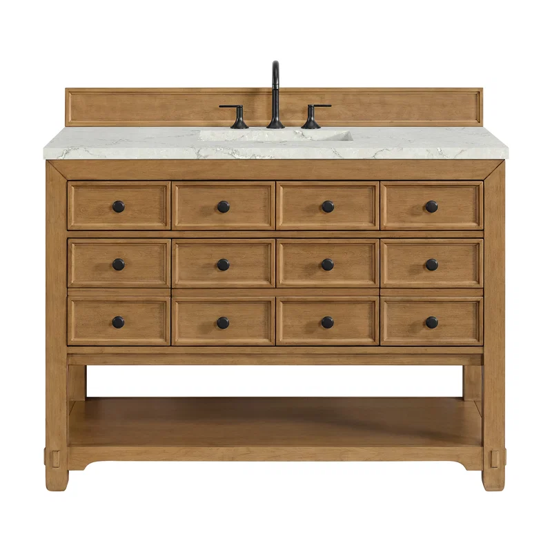 Malibu 48" Single Vanity, Amber Birch w/ 3 CM Victorian Silver Silestone Top w/ FreePower Wireless Charger