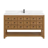 Malibu 60" Single Vanity, Amber Birch w/ Single Hole 3 CM White Zeus Top & Backsplash