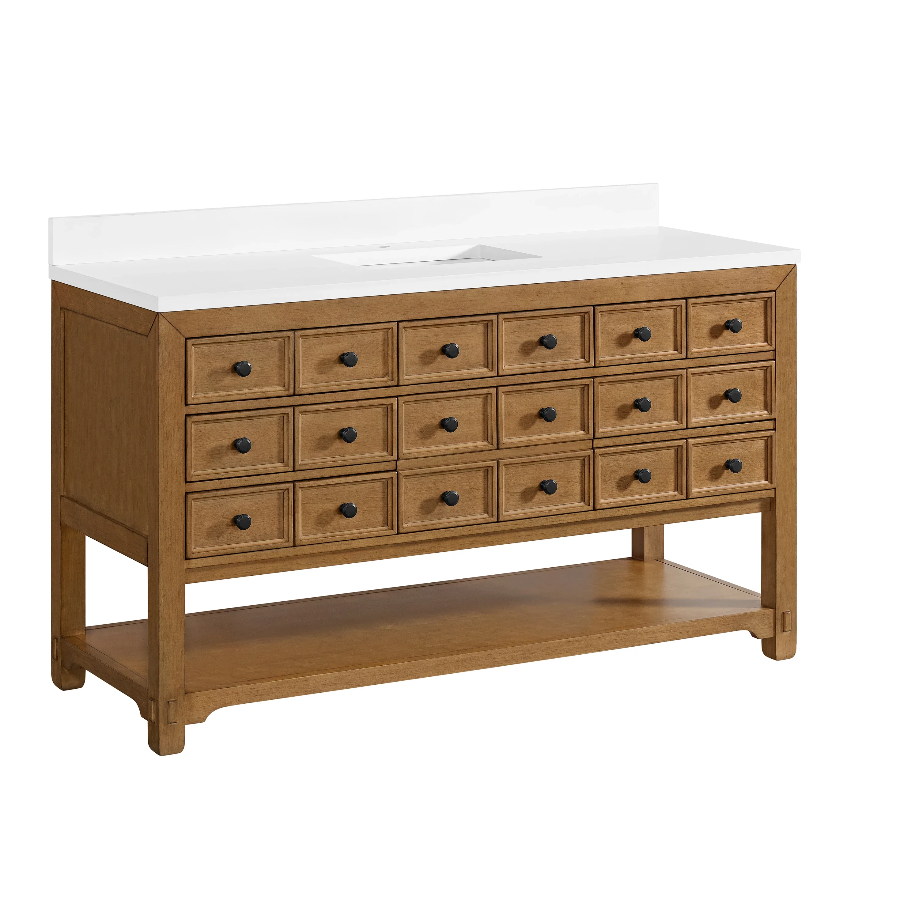 Malibu 60" Single Vanity, Amber Birch w/ Single Hole 3 CM White Zeus Top & Backsplash