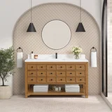 Malibu 60" Single Vanity, Amber Birch w/ Single Hole 3 CM White Zeus Top & Backsplash