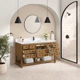 Malibu 60" Single Vanity, Amber Birch w/ Single Hole 3 CM White Zeus Top & Backsplash