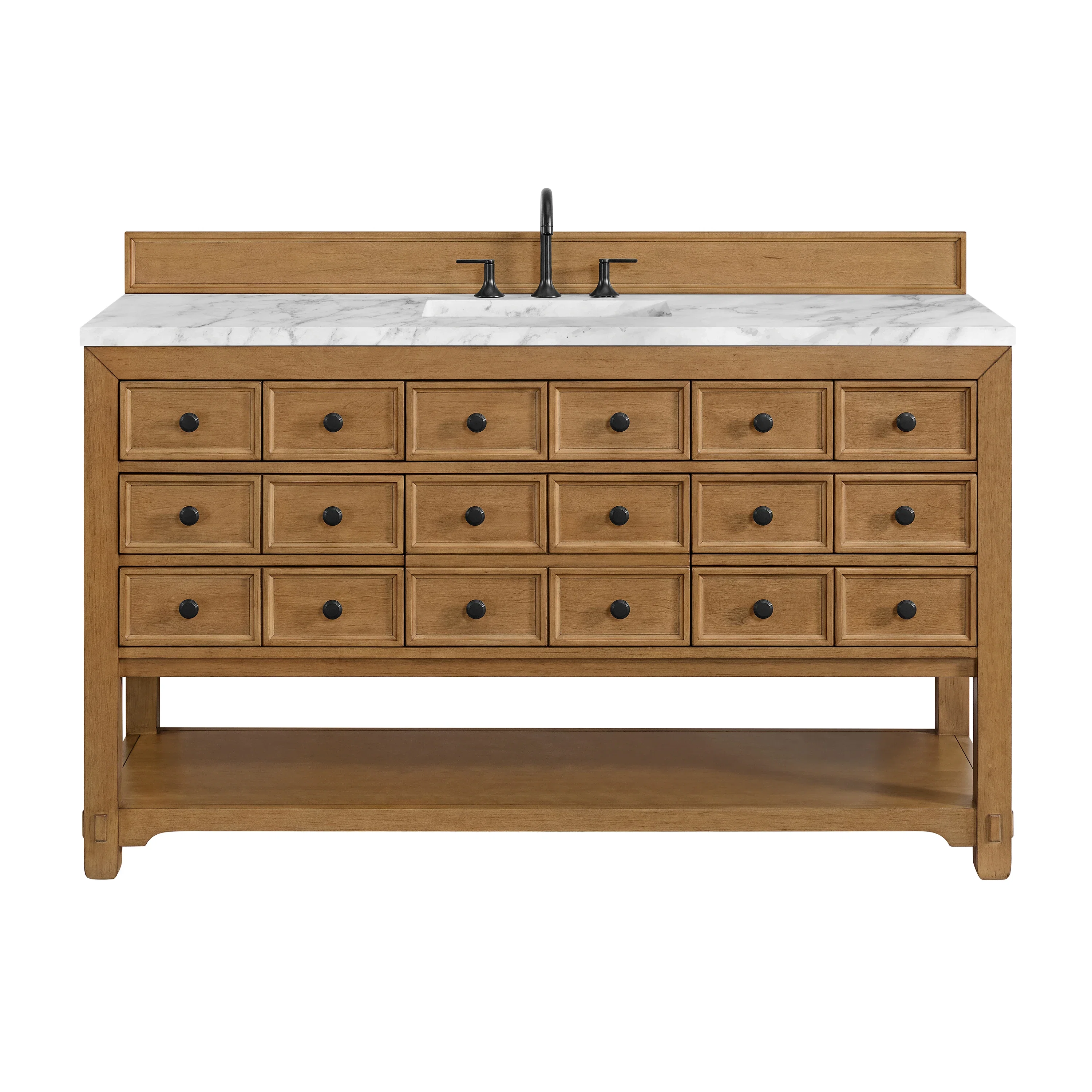 Malibu 60" Single Vanity, Amber Birch w/ 3 CM Carrara Marble Top
