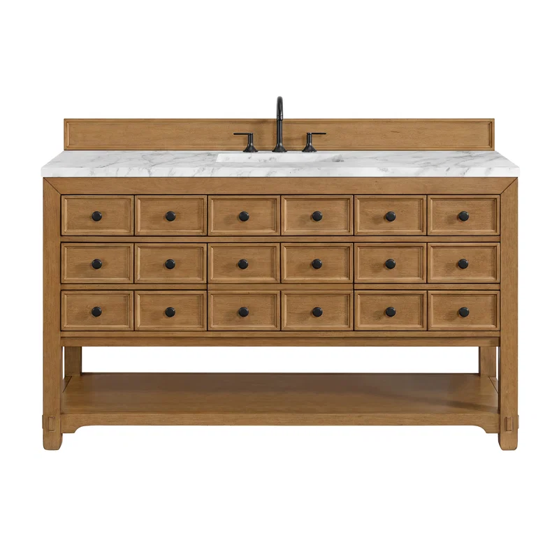 Malibu 60" Single Vanity, Amber Birch w/ 3 CM Carrara Marble Top