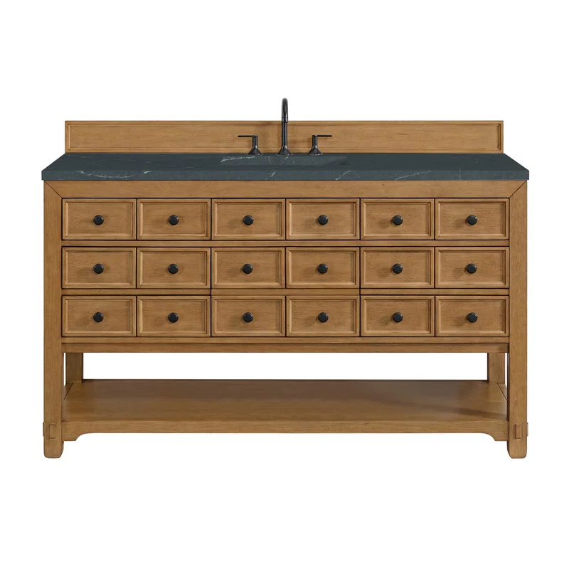 Malibu 60" Single Vanity, Amber Birch w/ 3 CM Charcoal Soapstone Top