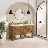 Malibu 60" Single Vanity, Amber Birch w/ 3 CM Eternal Jasmine Pearl Top