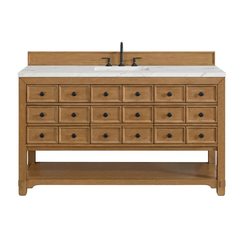 Malibu 60" Single Vanity, Amber Birch w/ 3 CM Ethereal Noctis Top