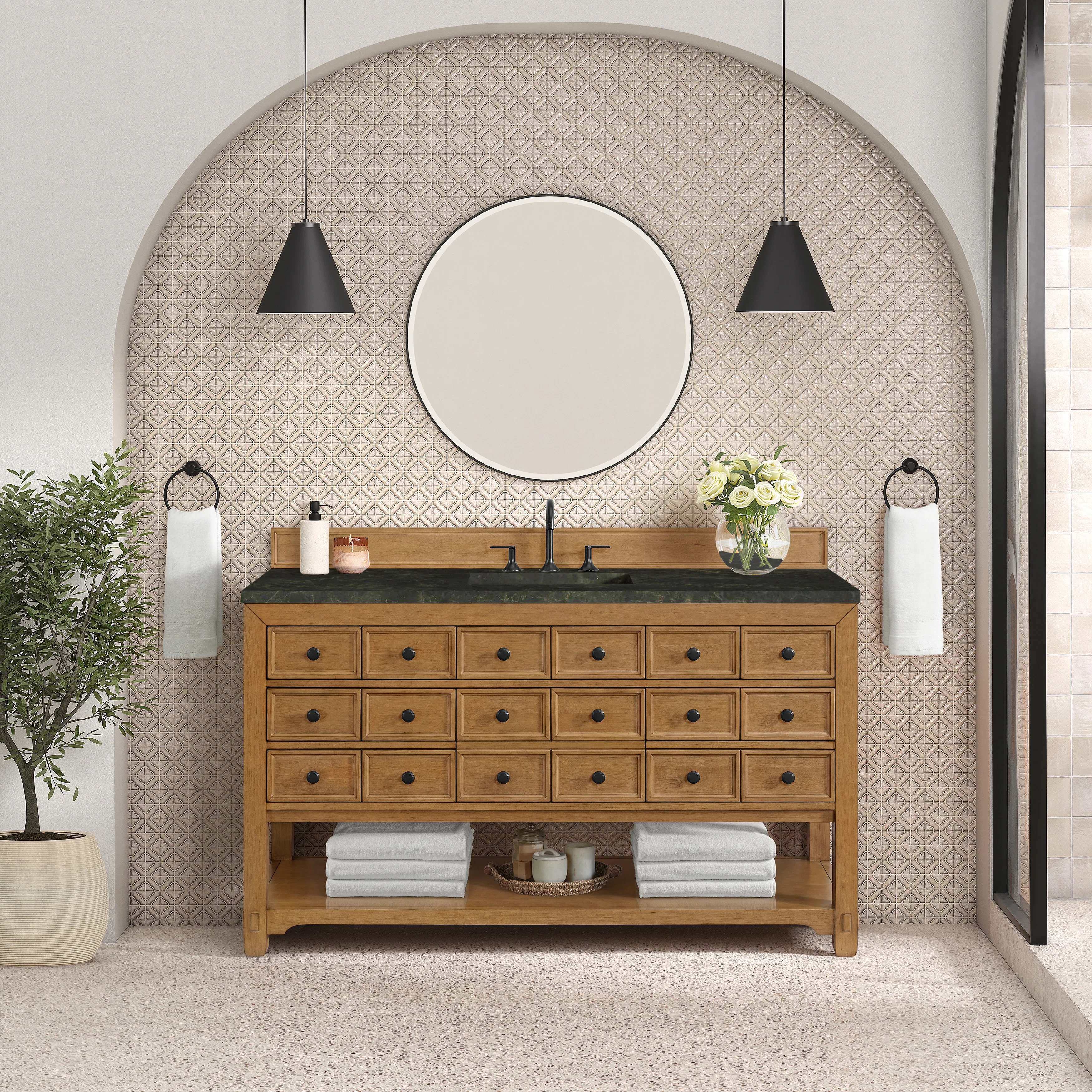 Malibu 60" Single Vanity, Amber Birch, w/ 3 CM Phantome Eclos Top