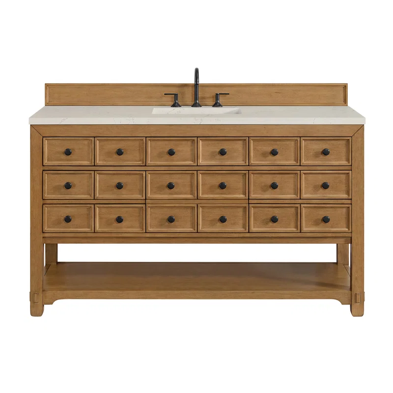 Malibu 60" Single Vanity, Amber Birch, w/ 3 CM Siberian Silestone Top