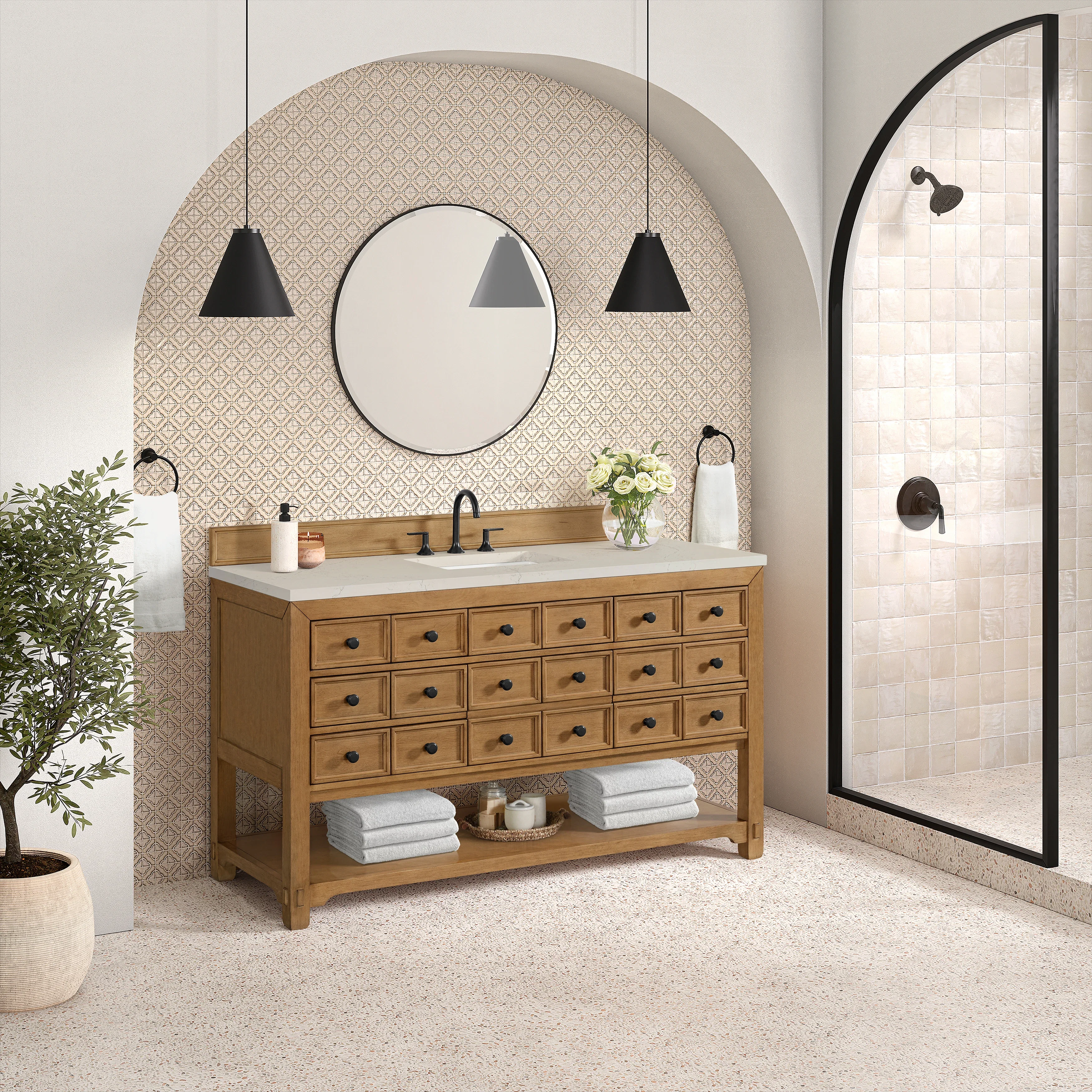 Malibu 60" Single Vanity, Amber Birch, w/ 3 CM Siberian Silestone Top