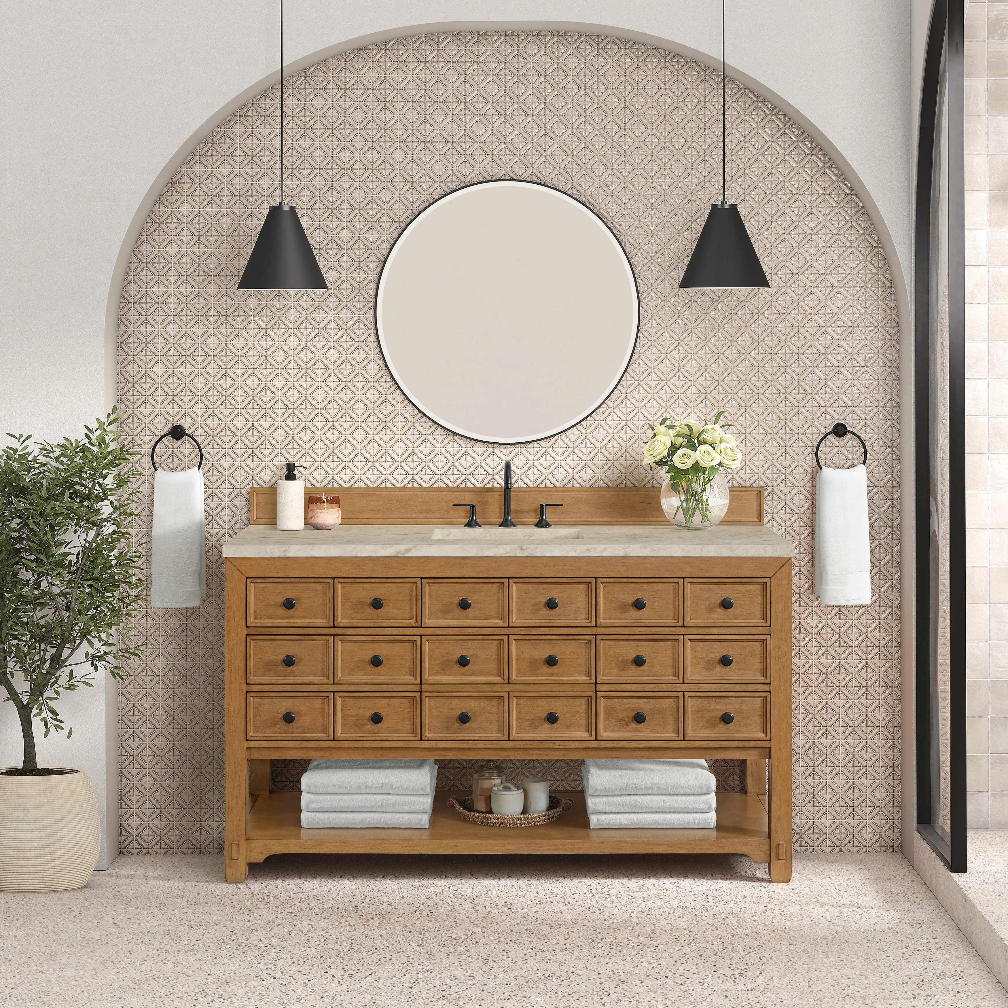 Malibu 60" Single Vanity, Amber Birch, w/ 3 CM Tajnar Eclos Top