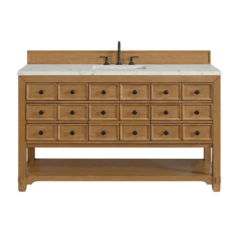 Malibu 60" Single Vanity, Amber Birch w/ 3 CM Victorian Silver Top