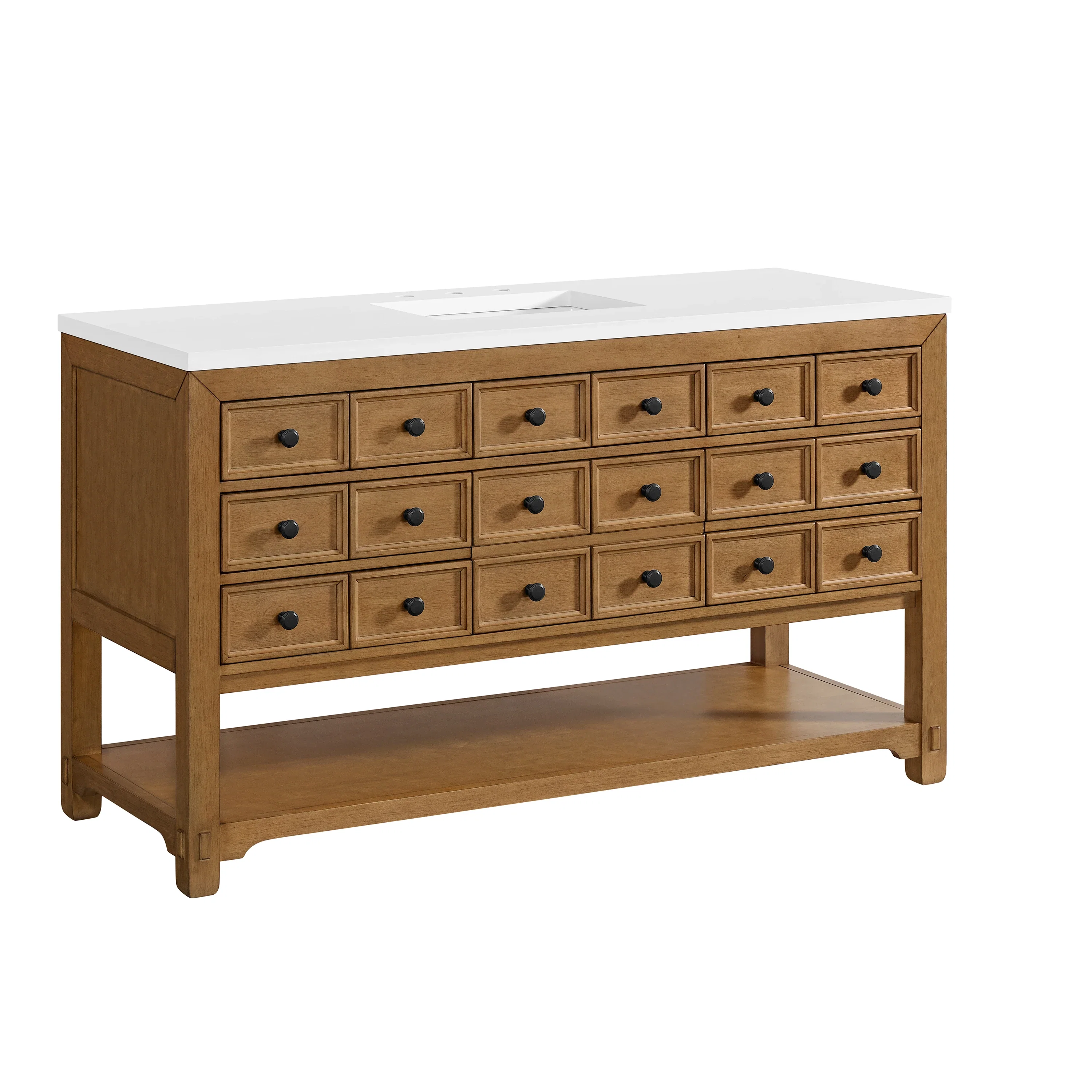 Malibu 60" Single Vanity, Amber Birch w/ 3 CM White Zeus Top