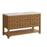 Malibu 60" Single Vanity, Amber Birch w/ 3 CM Eternal Jasmine Pearl Top w/ FreePower Wireless Charger