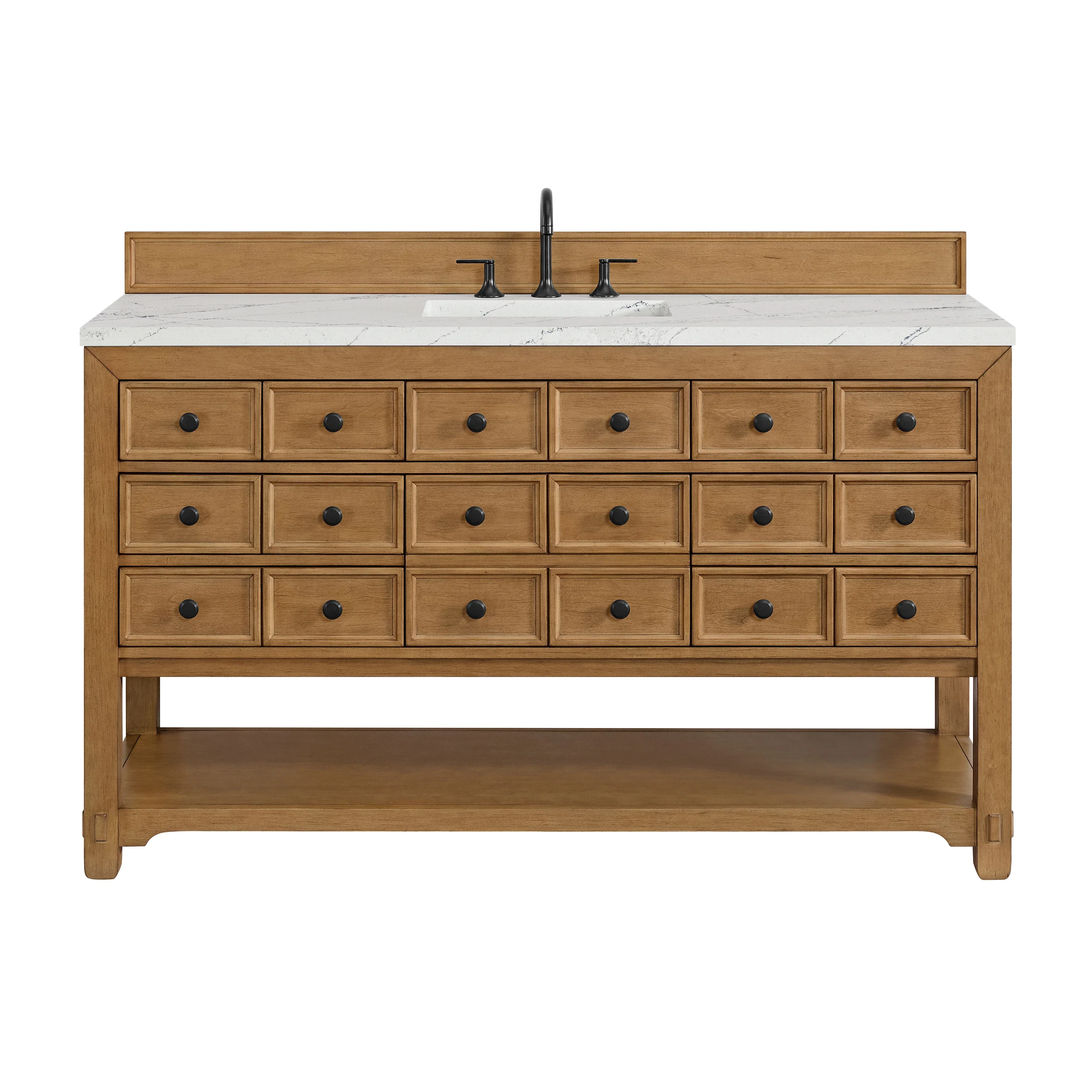 Malibu 60" Single Vanity, Amber Birch w/ 3 CM Ethereal Noctis Top w/ FreePower Wireless Charger