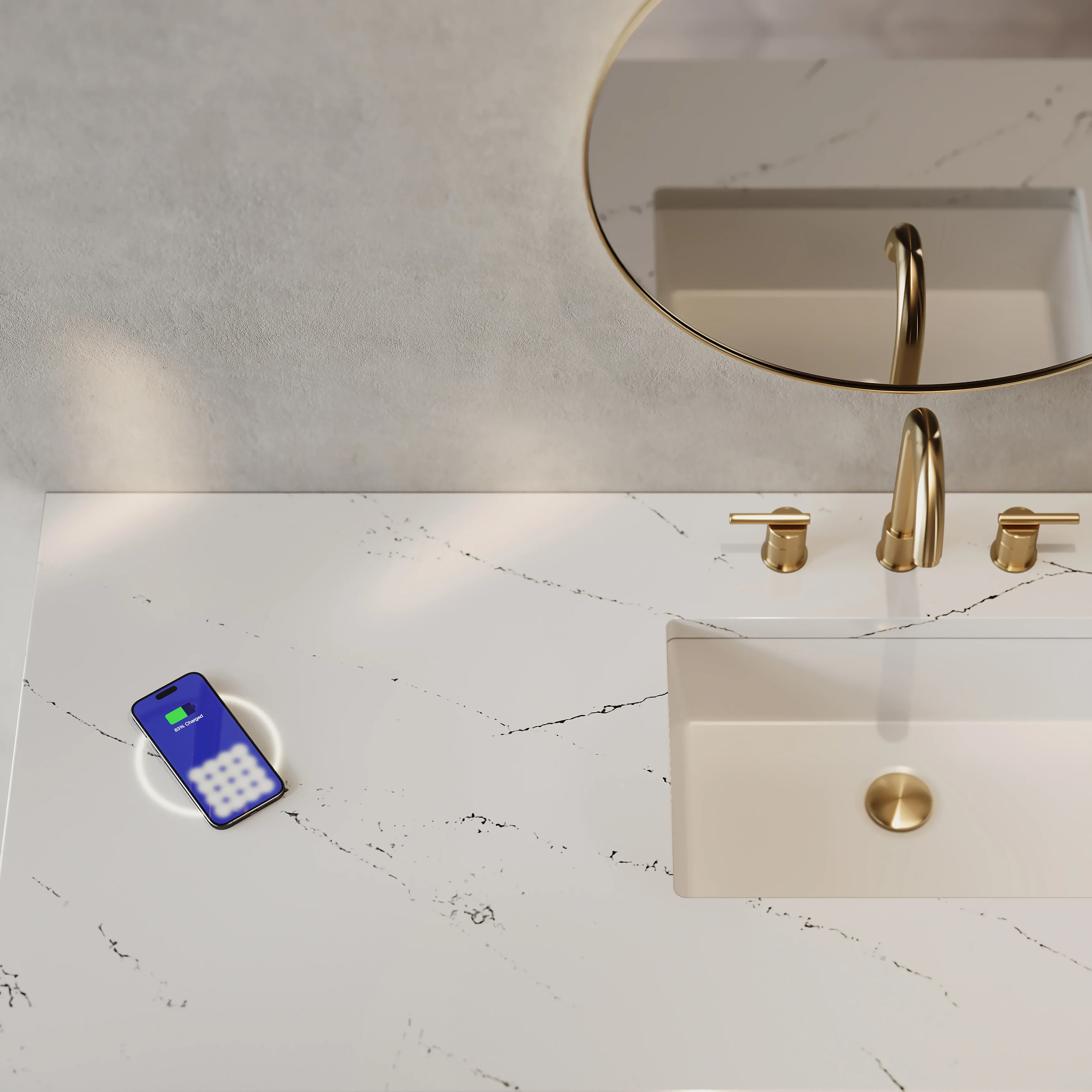 Malibu 60" Single Vanity, Amber Birch w/ 3 CM Ethereal Noctis Top w/ FreePower Wireless Charger