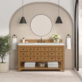 Malibu 60" Single Vanity, Amber Birch w/ 3 CM Ethereal Noctis Top w/ FreePower Wireless Charger