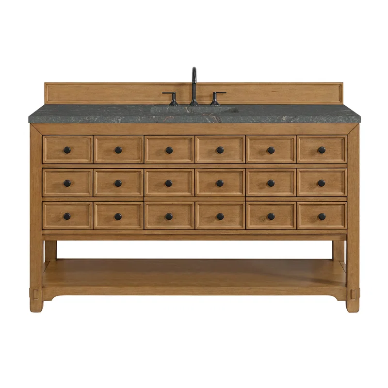 Malibu 60" Single Vanity, Amber Birch w/ 3 CM Parisien Bleu Top w/ FreePower Wireless Charger