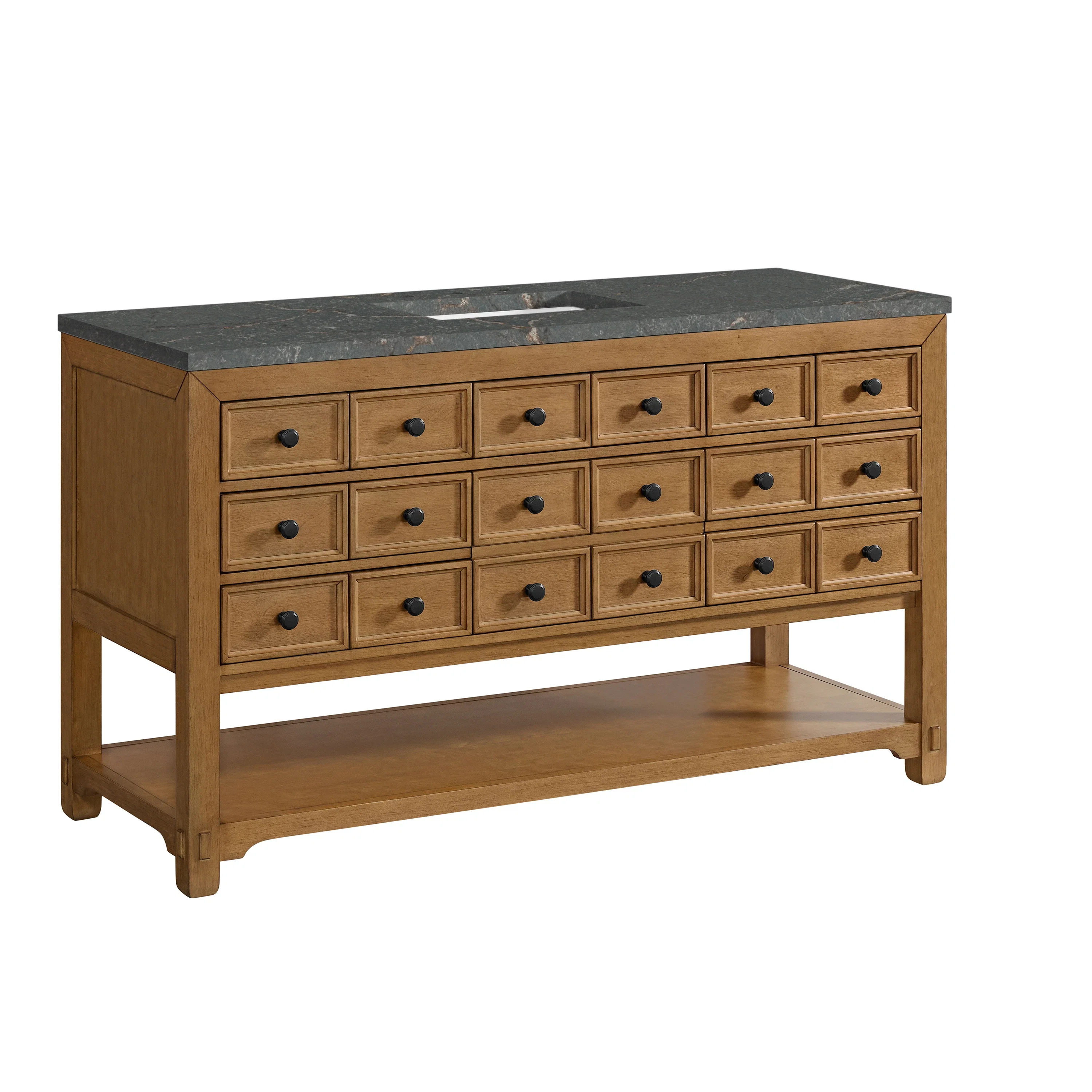 Malibu 60" Single Vanity, Amber Birch w/ 3 CM Parisien Bleu Top w/ FreePower Wireless Charger