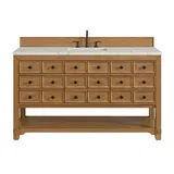 Malibu 60" Single Vanity, Amber Birch w/ 3 CM Victorian Silver Top w/ FreePower Wireless Charger