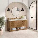 Malibu 60" Single Vanity, Amber Birch w/ 3 CM Victorian Silver Top w/ FreePower Wireless Charger