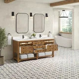Malibu 72" Double Vanity, Amber Birch w/ Single Hole 3 CM White Zeus Top & Backsplash