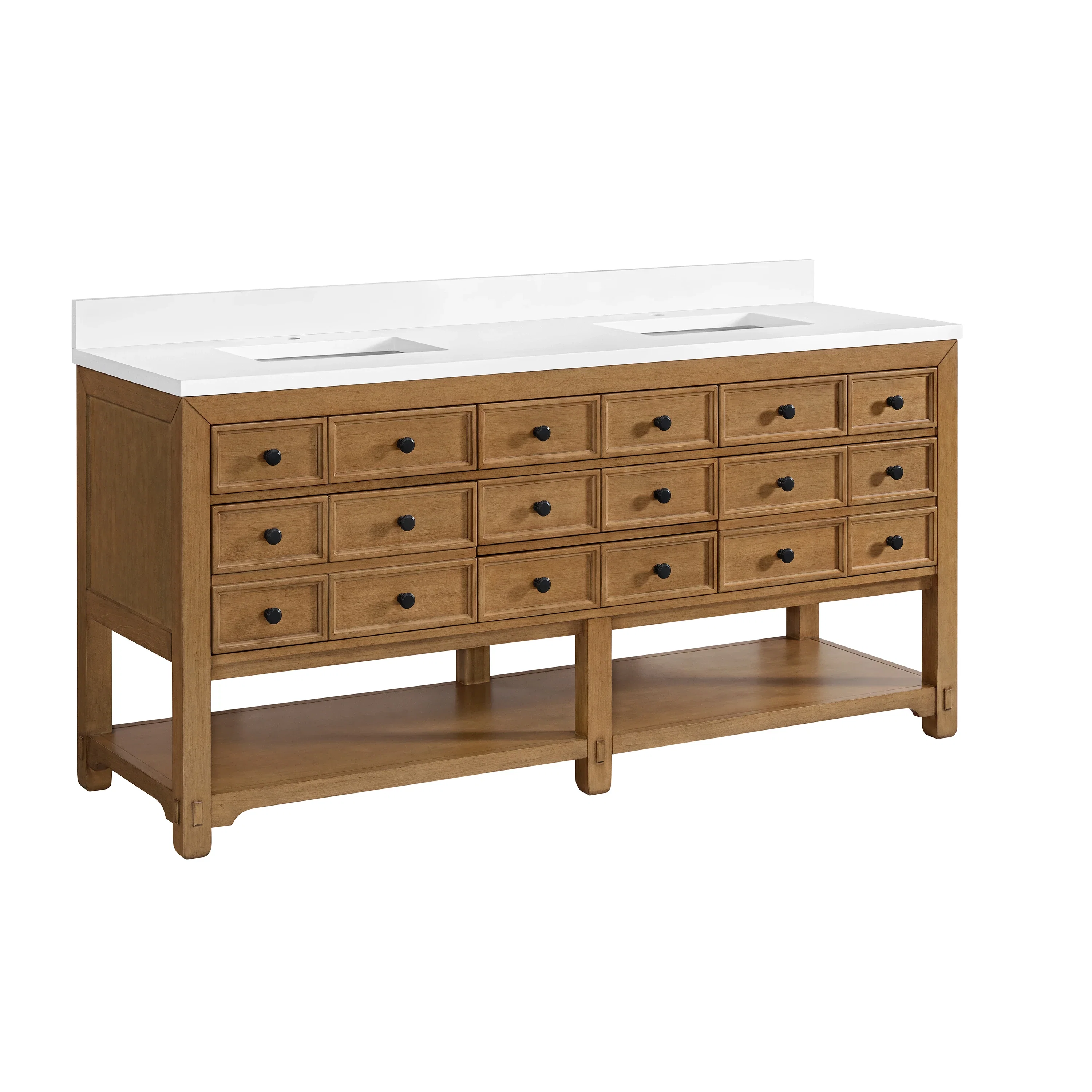 Malibu 72" Double Vanity, Amber Birch w/ Single Hole 3 CM White Zeus Top & Backsplash