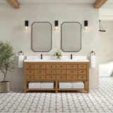 Malibu 72" Double Vanity, Amber Birch w/ Single Hole 3 CM White Zeus Top & Backsplash