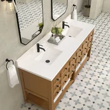 Malibu 72" Double Vanity, Amber Birch w/ Single Hole 3 CM White Zeus Top & Backsplash