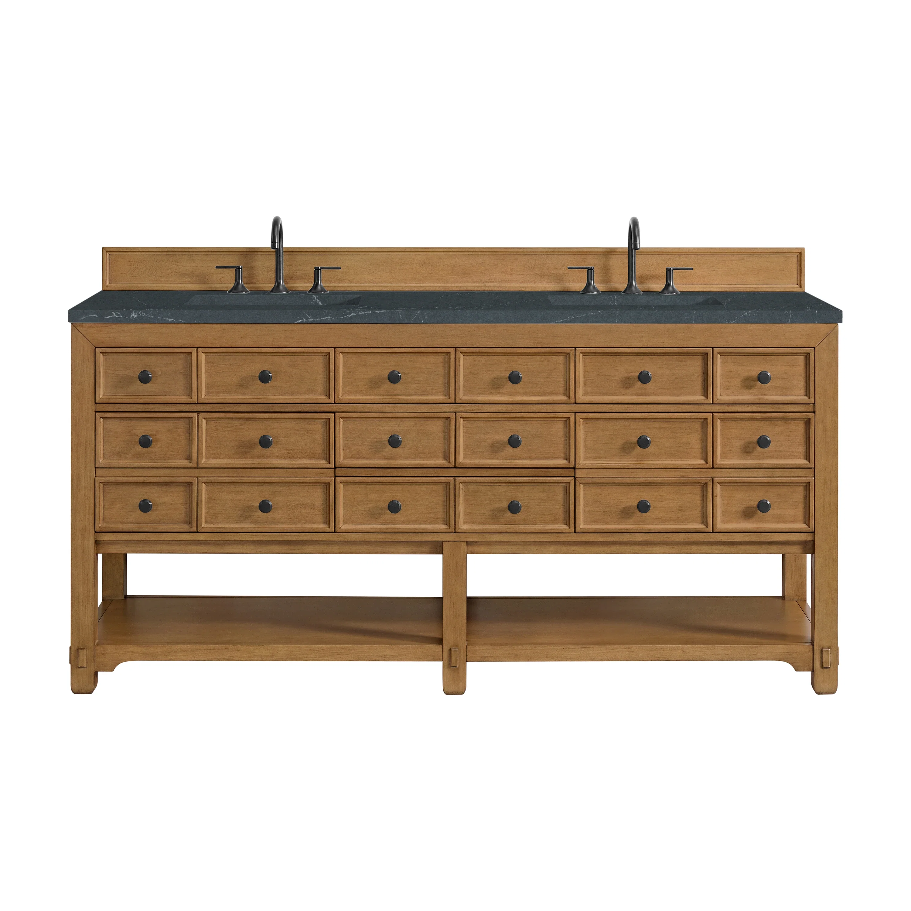 Malibu 72" Double Vanity, Amber Birch w/ 3 CM Charcoal Soapstone Top