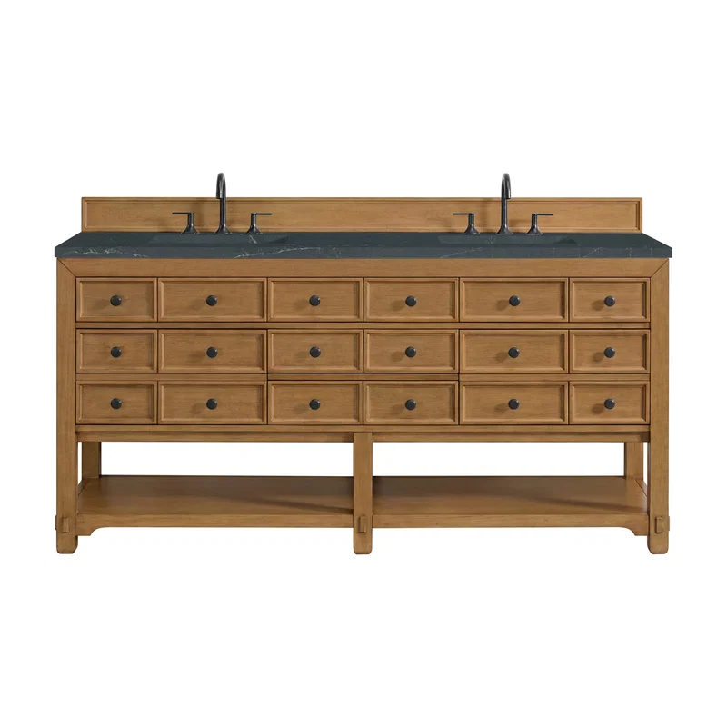 Malibu 72" Double Vanity, Amber Birch w/ 3 CM Charcoal Soapstone Top