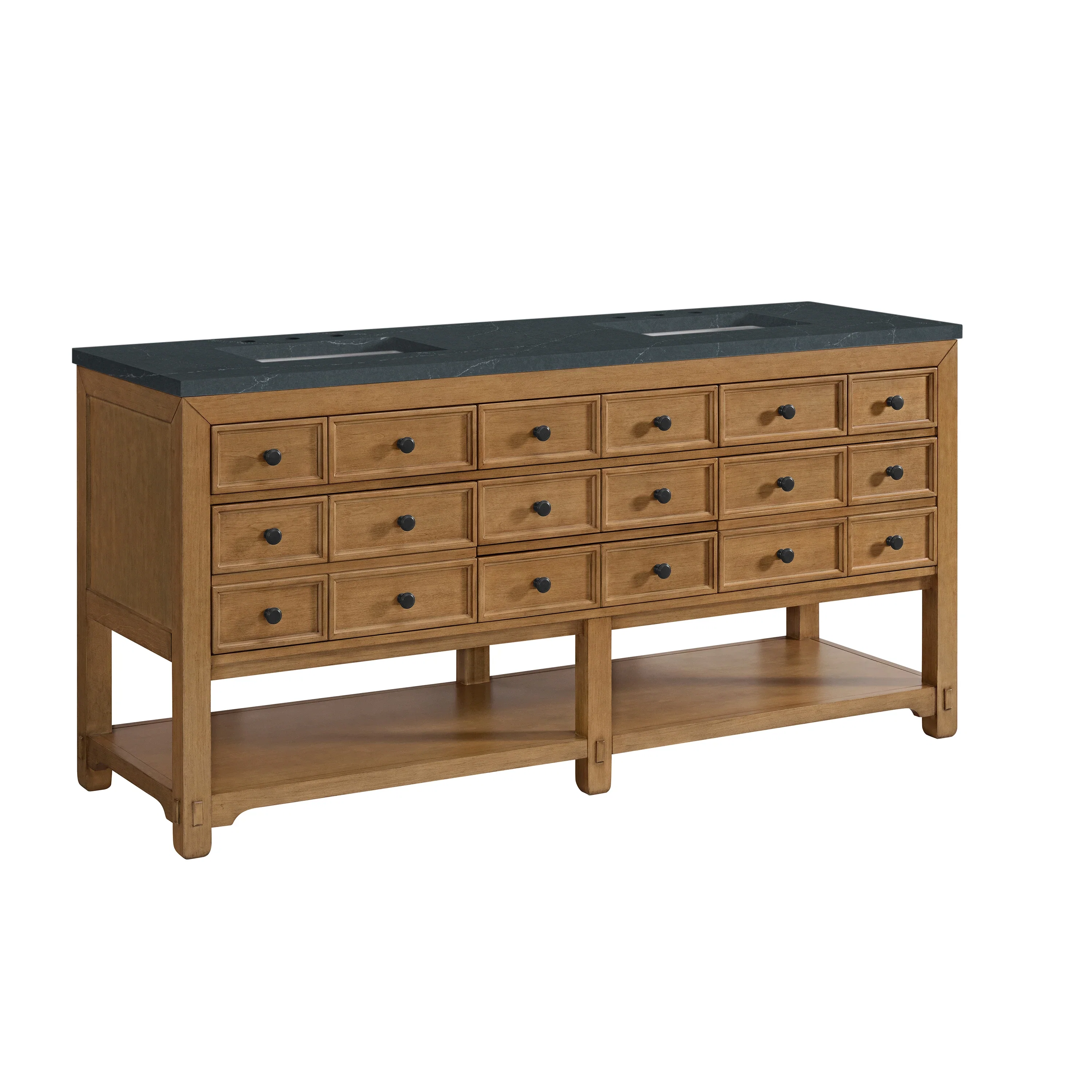 Malibu 72" Double Vanity, Amber Birch w/ 3 CM Charcoal Soapstone Top