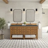 Malibu 72" Double Vanity, Amber Birch w/ 3 CM Charcoal Soapstone Top