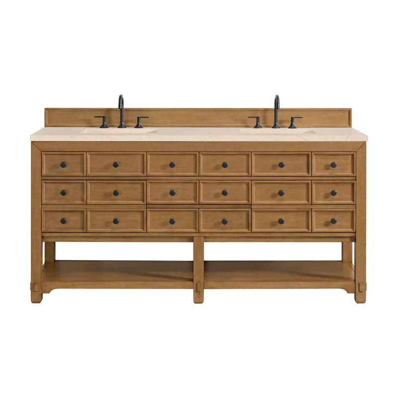 Malibu 72" Double Vanity, Amber Birch w/ 3 CM Eternal Marfil Top