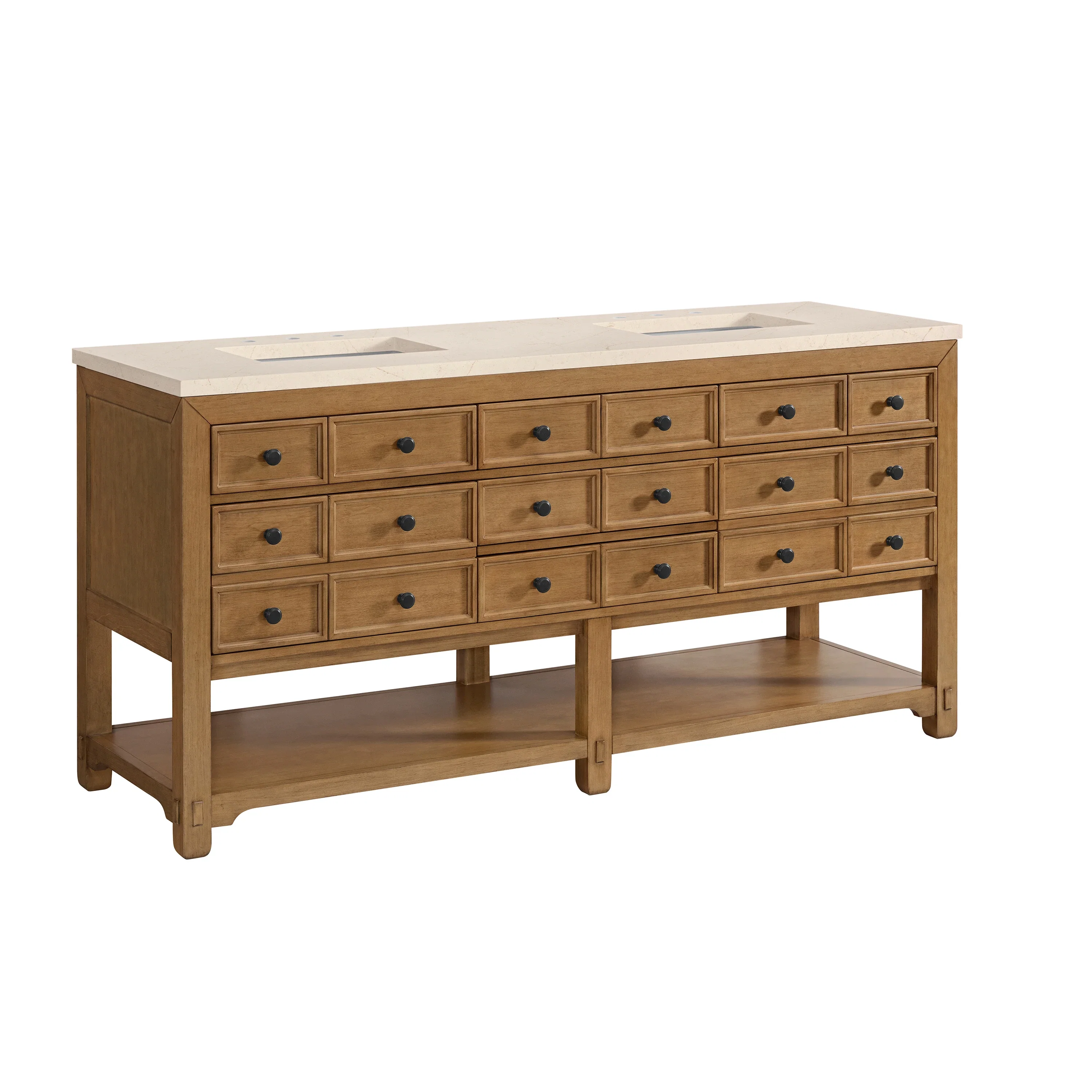 Malibu 72" Double Vanity, Amber Birch w/ 3 CM Eternal Marfil Top